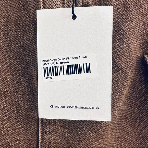 Princess Polly Zakai Cargo Denim Mini Skirt, Brown, Women’s Size 2, NWT - Picture 14 of 16